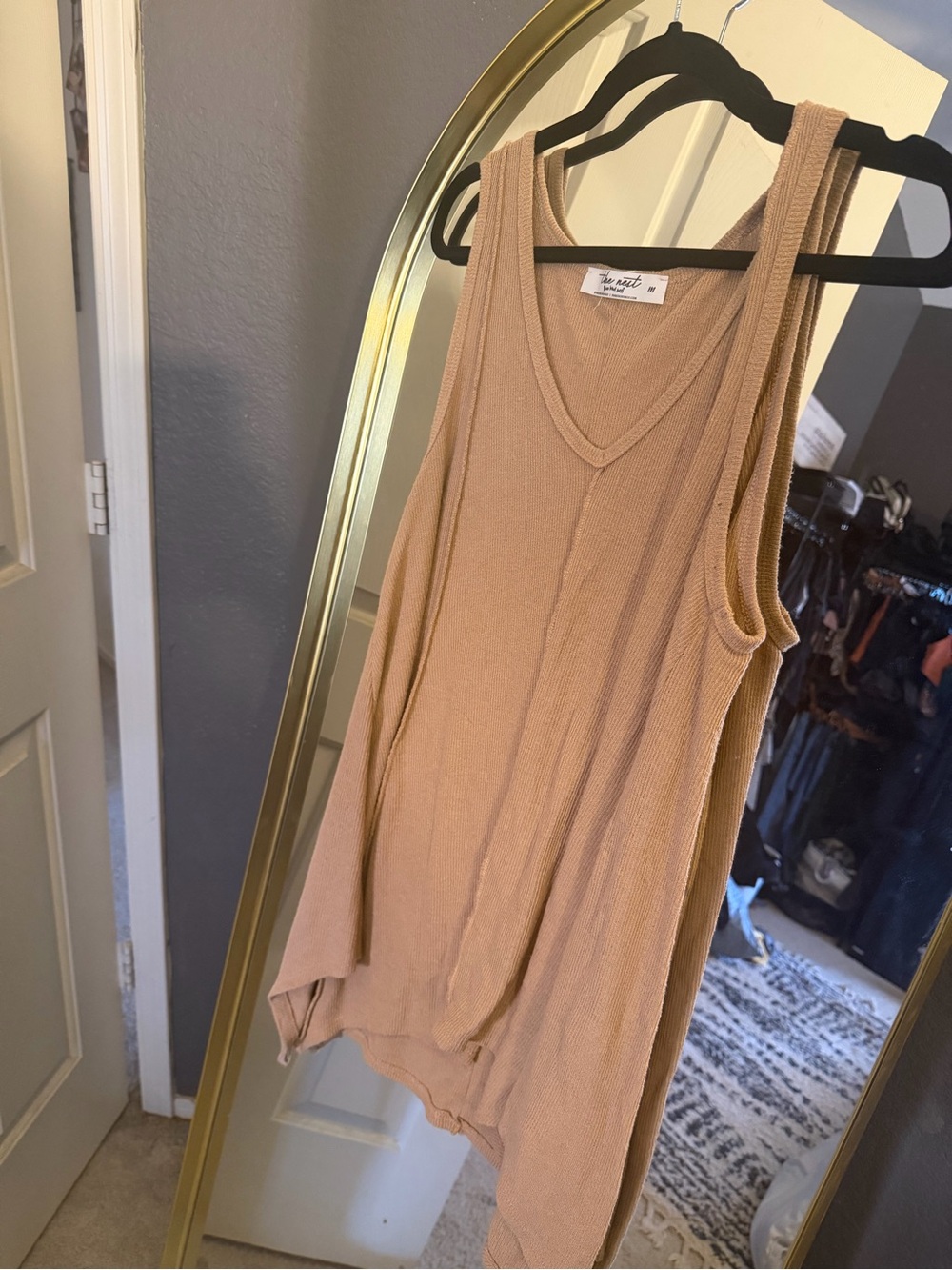 Sleeveless V-Neck Knit Tunic Tank Top - Beige faded mustard